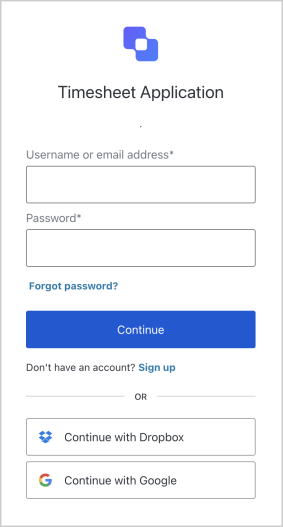 Example timesheets application login screen