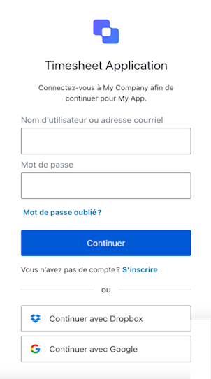 Example timesheets application login screen