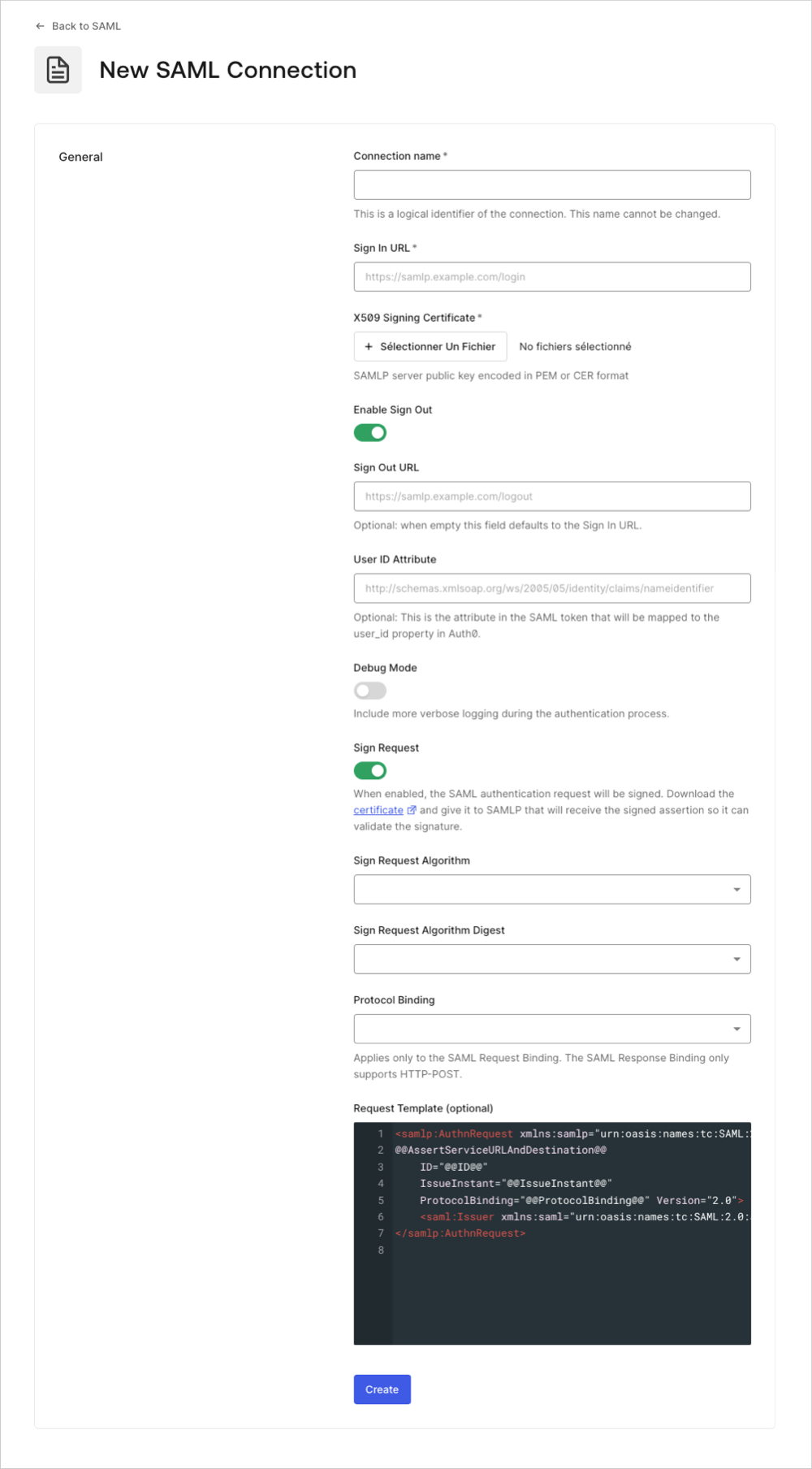 Dashboard Authentication Enterprise SAML Connection Settings