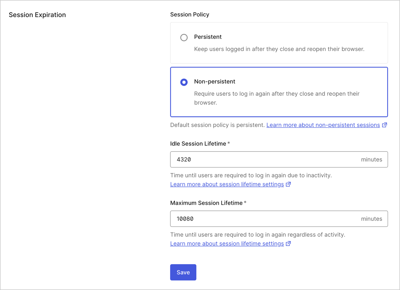 Auth0 Tenant Settings Advanced tab Log In Session Management