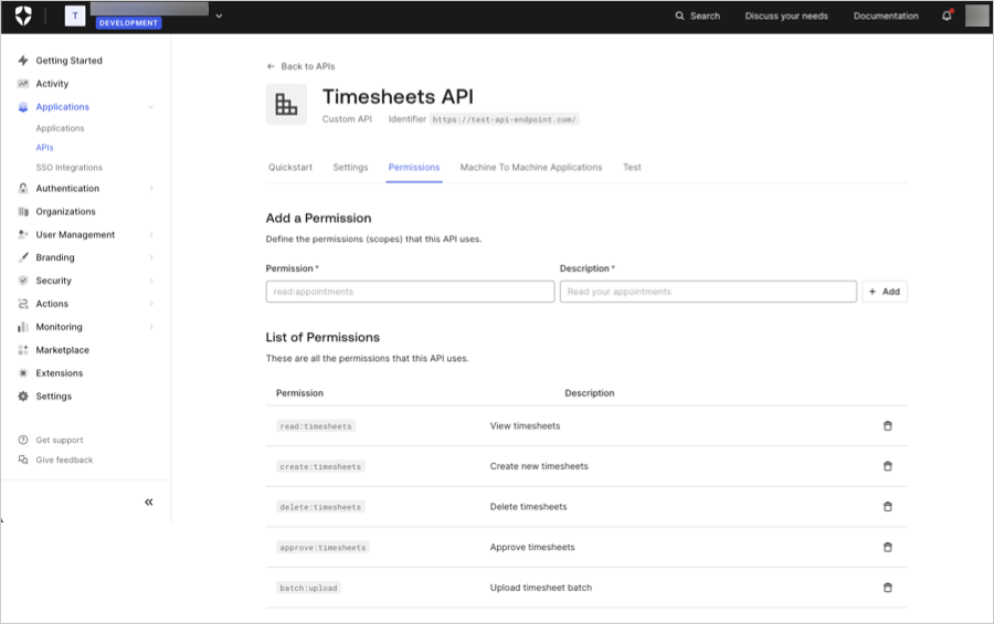 Dashboard > APIs > Permissions