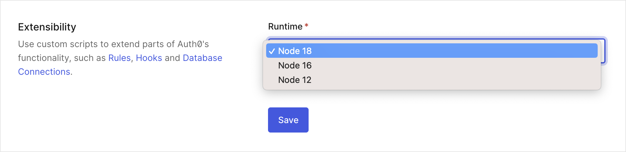 Dashboard > Settings > Advanced > Extensibility > Runtime