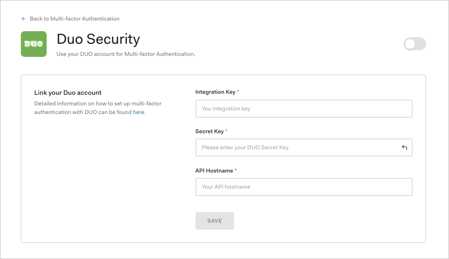 Dashboard - Security - Multifactor Auth - Duo Security