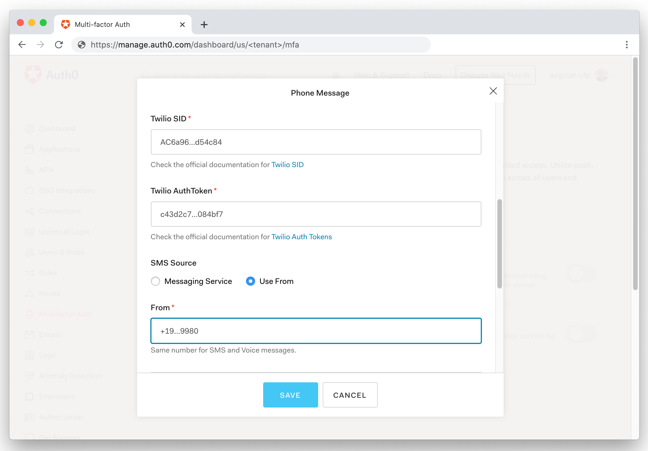 Configure SMS and Voice Notifications for MFA