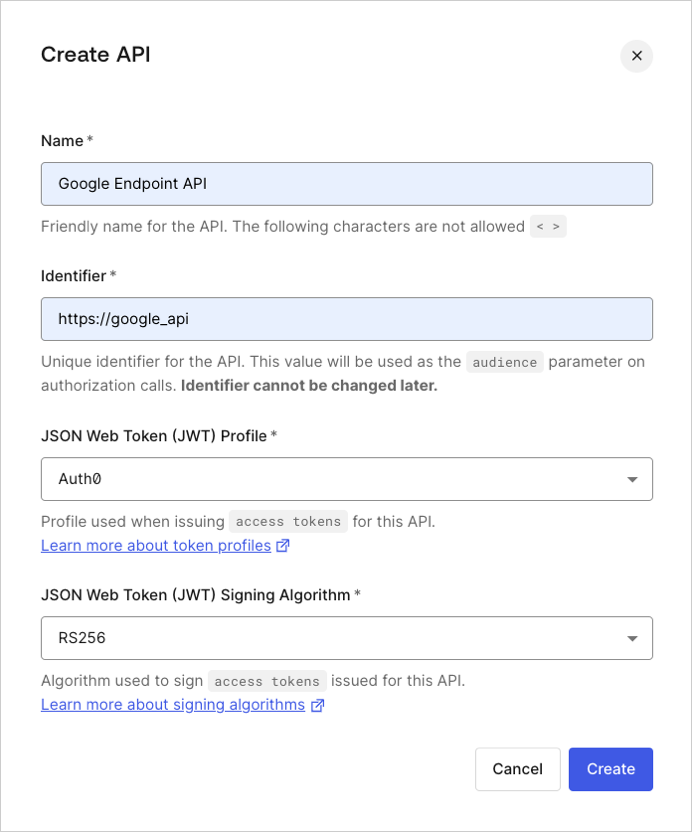 Dashboard - Create APIs - Integrations -Google Endpoints