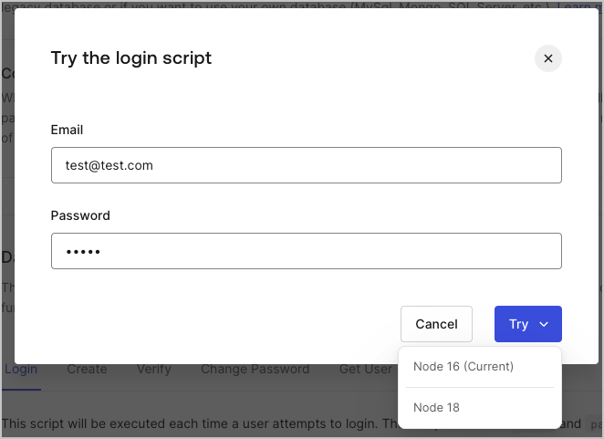 Modal to try the login script.