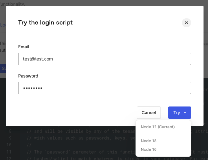 Modal to try the login script.