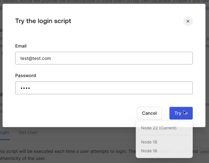 Modal to try the login script.