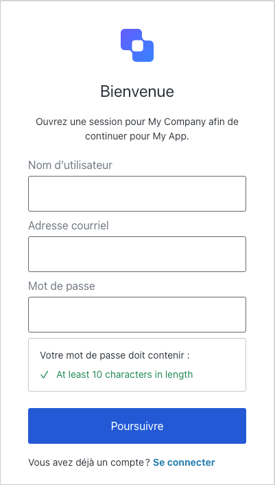 Login form with username (Formulaire de connexion avec champ « Nom d’utilisateur »)