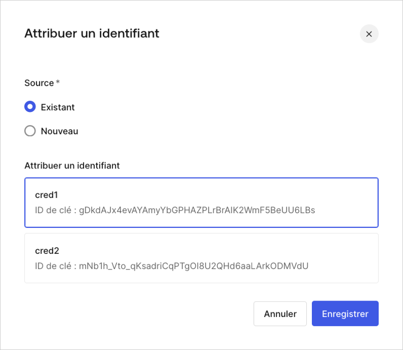 Dashboard > Application > Settings > Assign Existing Credentials