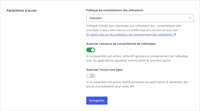 Dashboard (Tableau de bord) - Applications - API - Settings Tab (Onglet paramètres) - Access Settings (Paramètres d’accès)