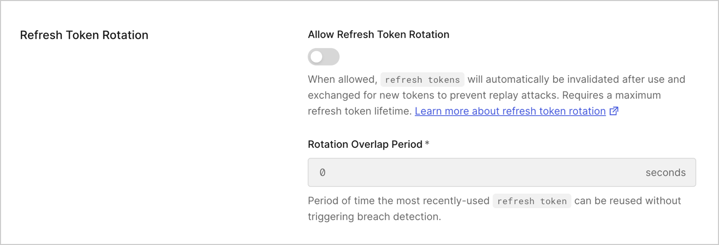 Dashboard Applications Applications Settings Tab Refresh Token Rotation