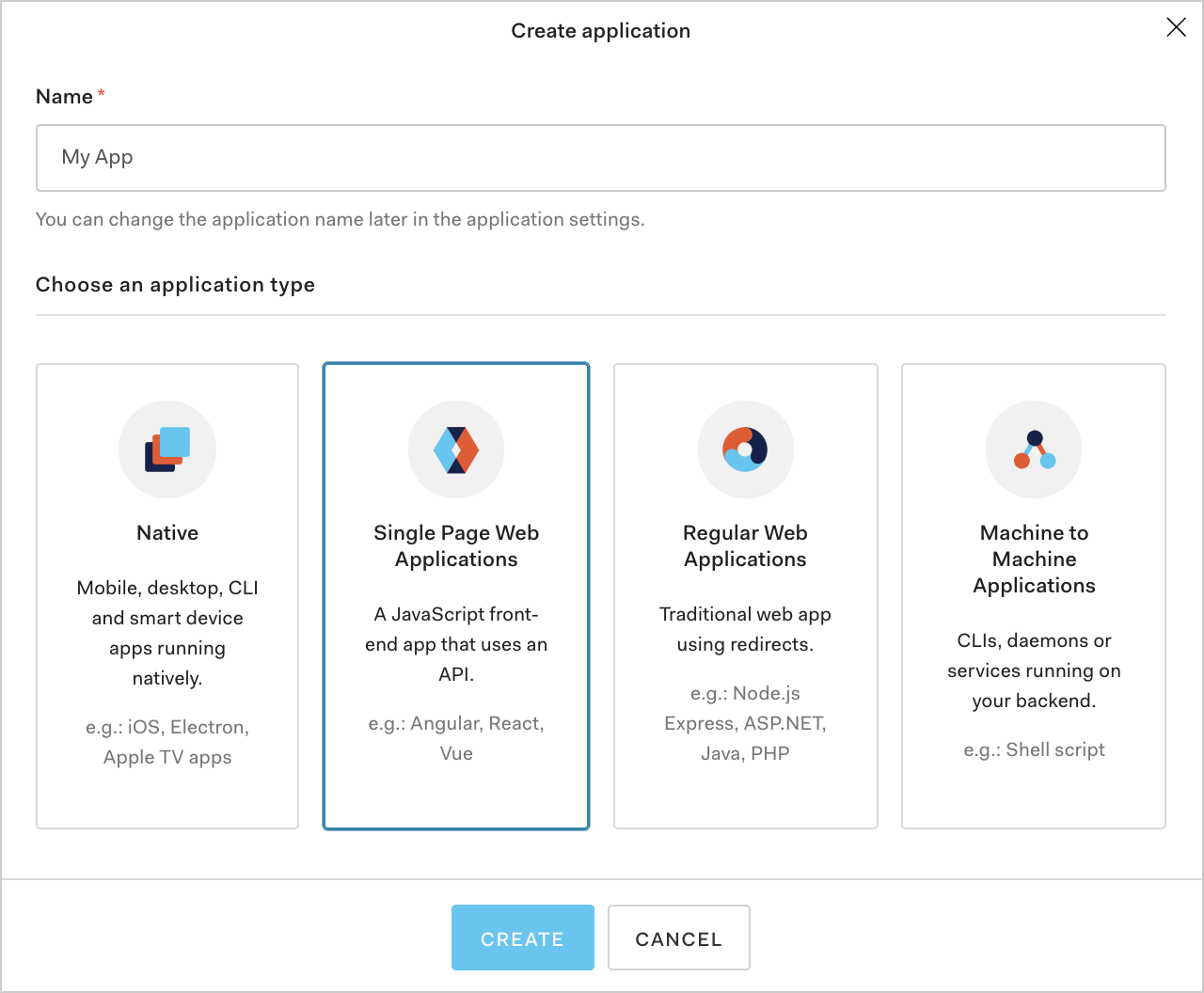 Dashboard - Applications - Create Application - SPA