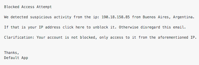 Example blocked access attempt email