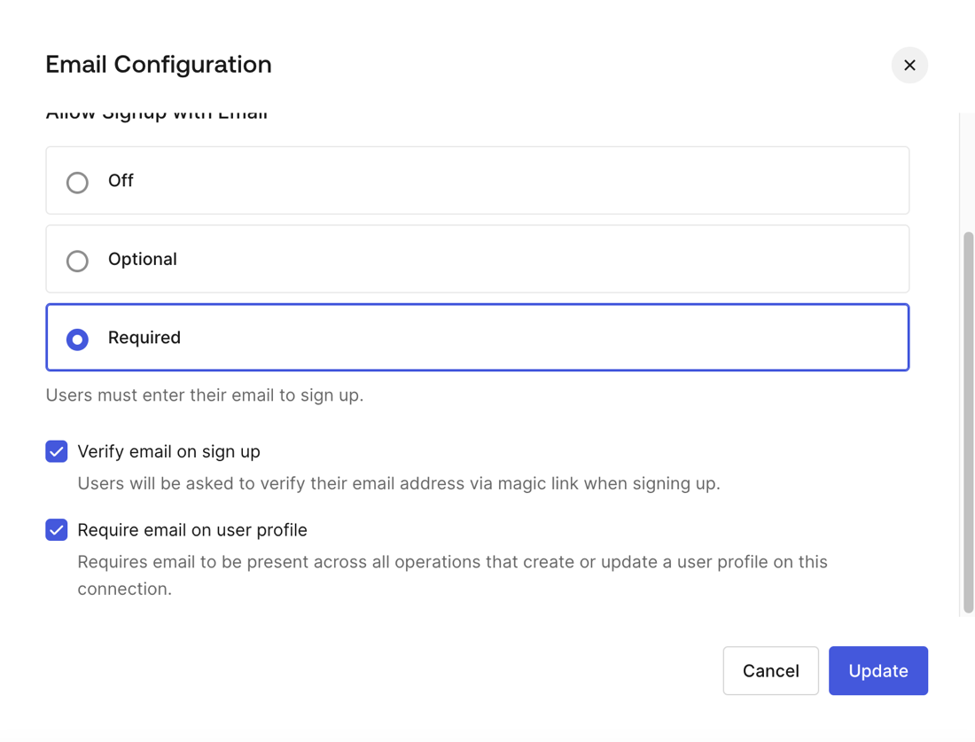 Auth0 Dashboard > Authentication > Database Connections > Authentication Methods