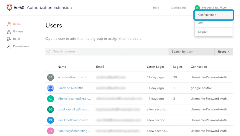 Dashboard - Authorization Extension Dashboard - Configuration