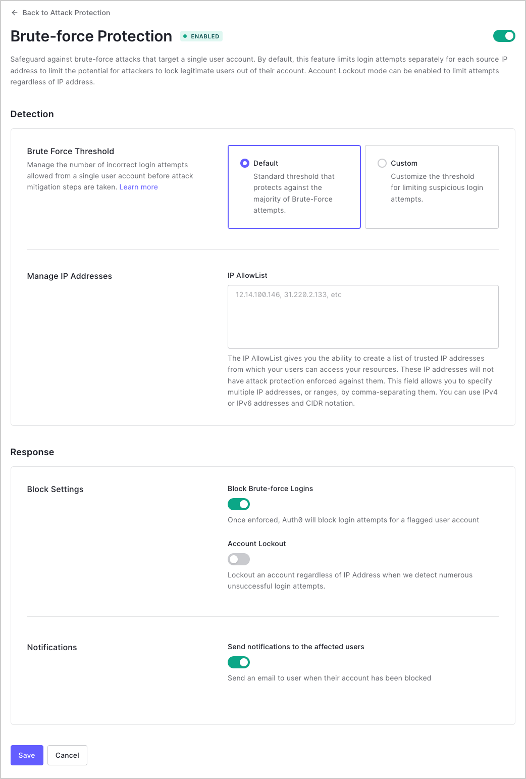 Dashboard Security Attack Protection Brute-force Protection