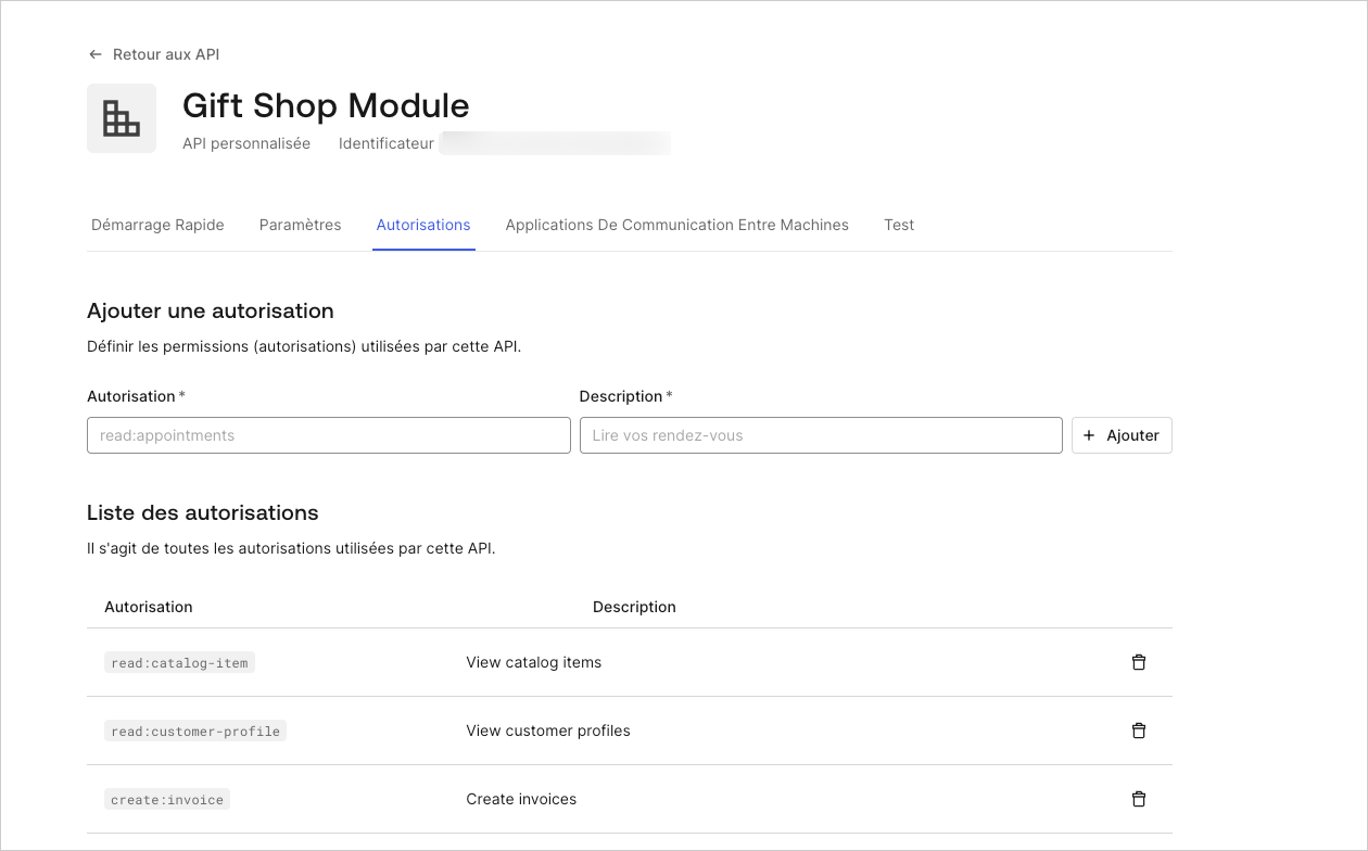 Dashboard – Applications – API – Permissions