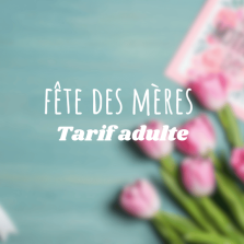 photos avec les mots fête des mères tarif adulte bouquet de tulipes roses sur fond vert clair