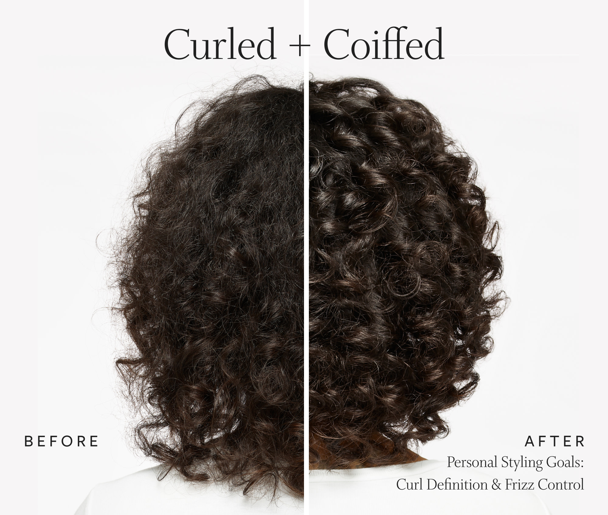 Before and after showing shiny and defined curls after using the styling primer. Hair goals included curl definition and frizz control.