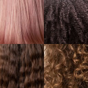 Range of hair types, including Straight, Wavy, Curly and Coily hair. 