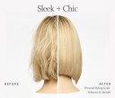 Before and after showing sleek and silk hair after using the styling primer. Hair goals included volumize and smooth.