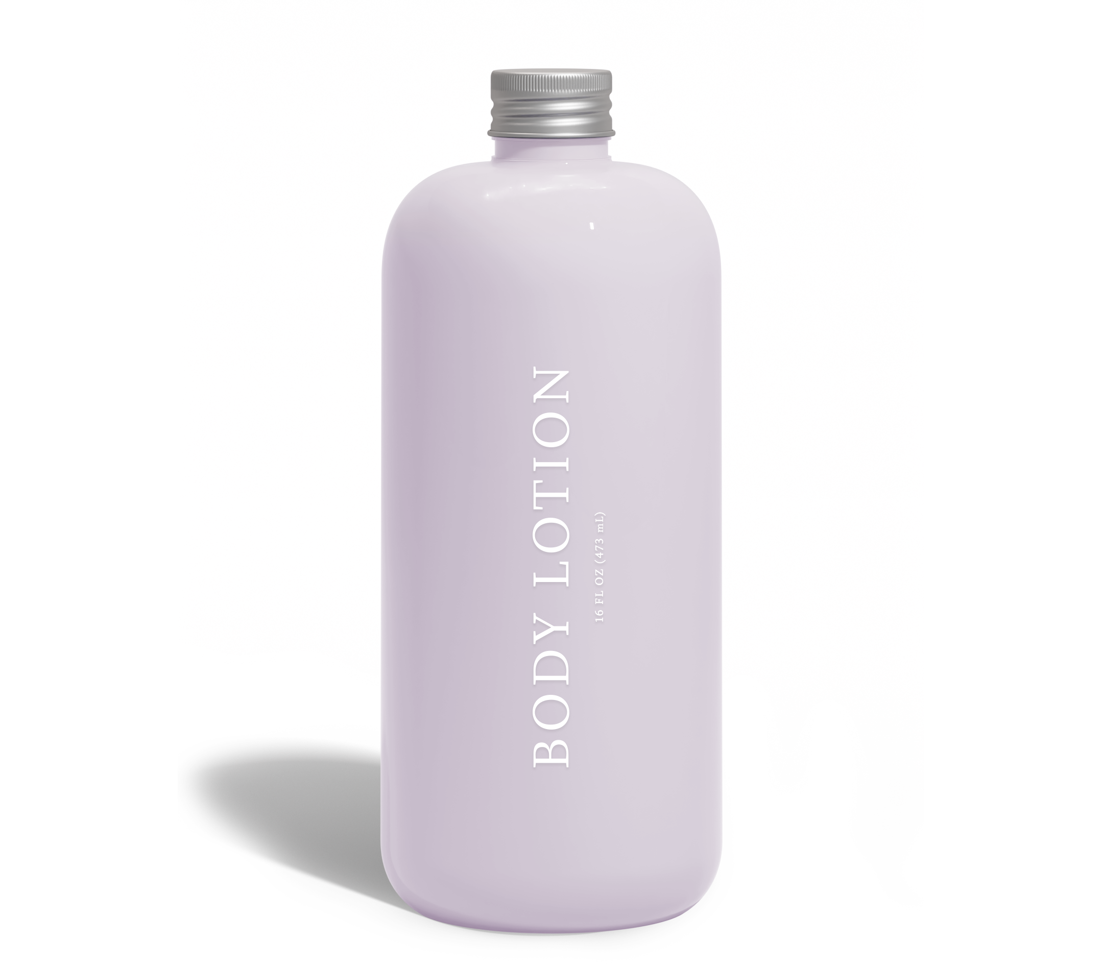 Customized body lotion bottle in lavender color. 