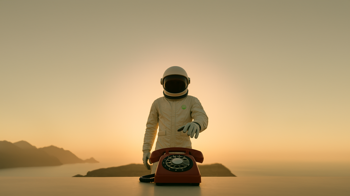 Astronaut reaching for phone