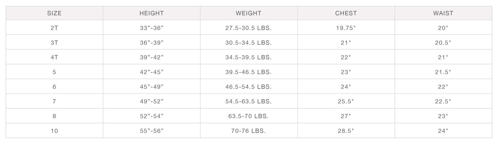 Yoo Size Chart