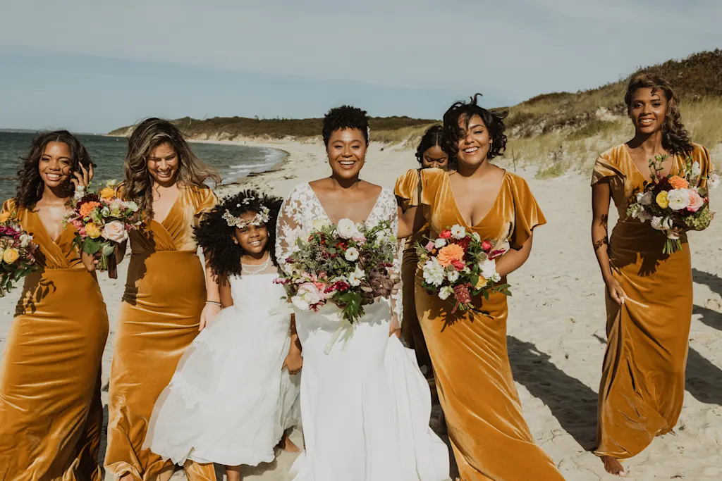 The Lisette Gown And Velvet Marigold Maids Real Wedding In Jenny Yoo