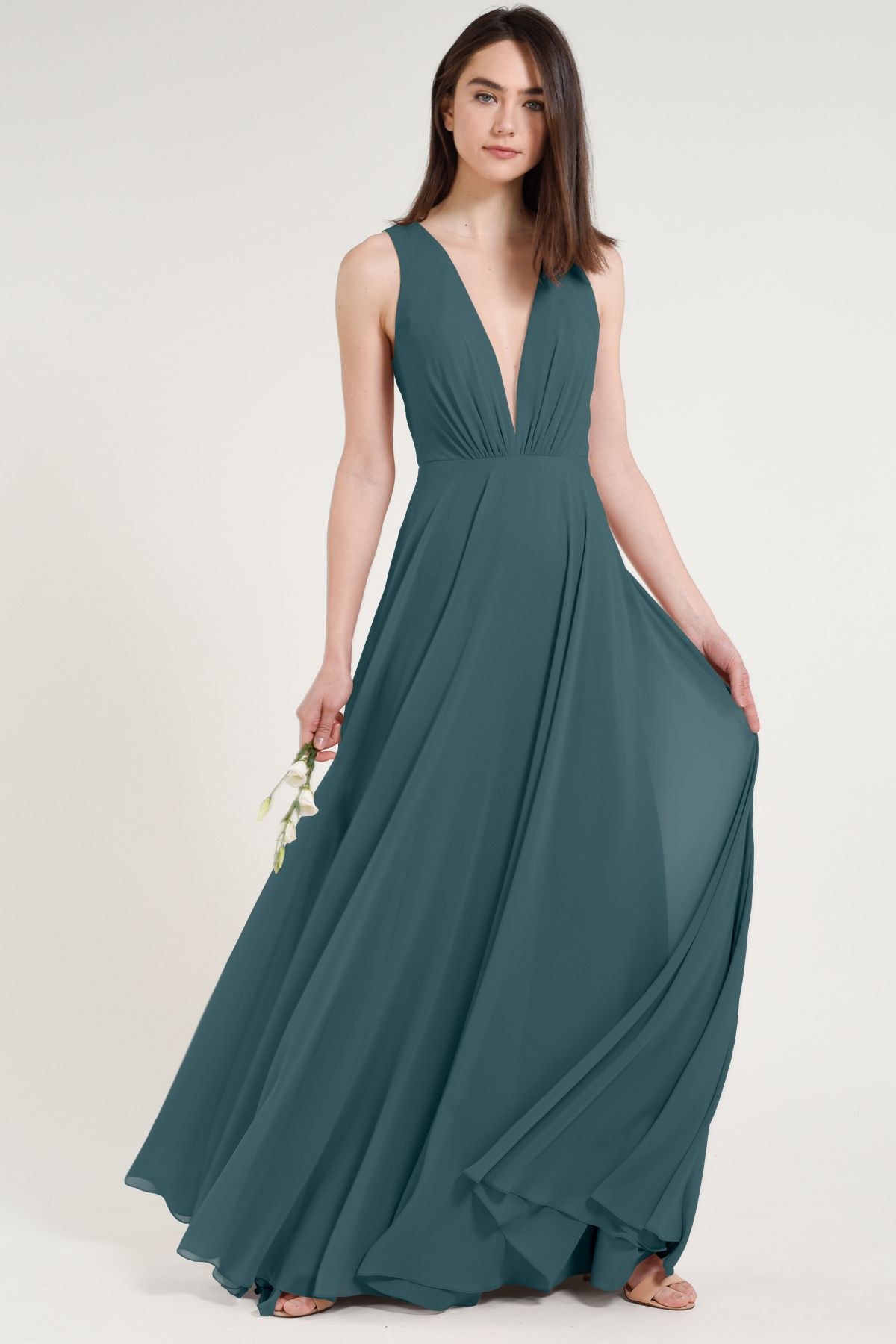 Jenny Yoo 16 NWT $280 hot Petra Bridesmaid Dress in Mayan Blue Crepe Halter