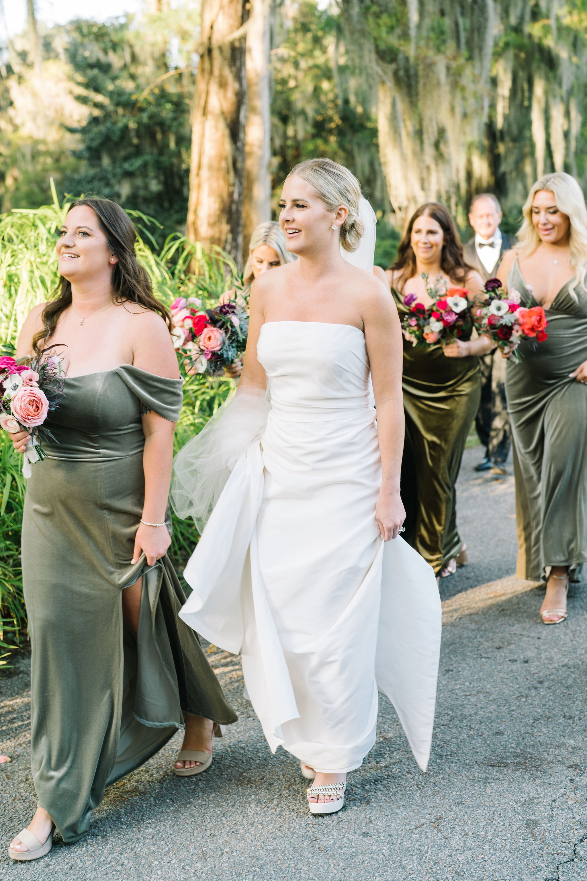 Jenny Yoo Olive Green Satin Velvet Bridesmaid Dresses