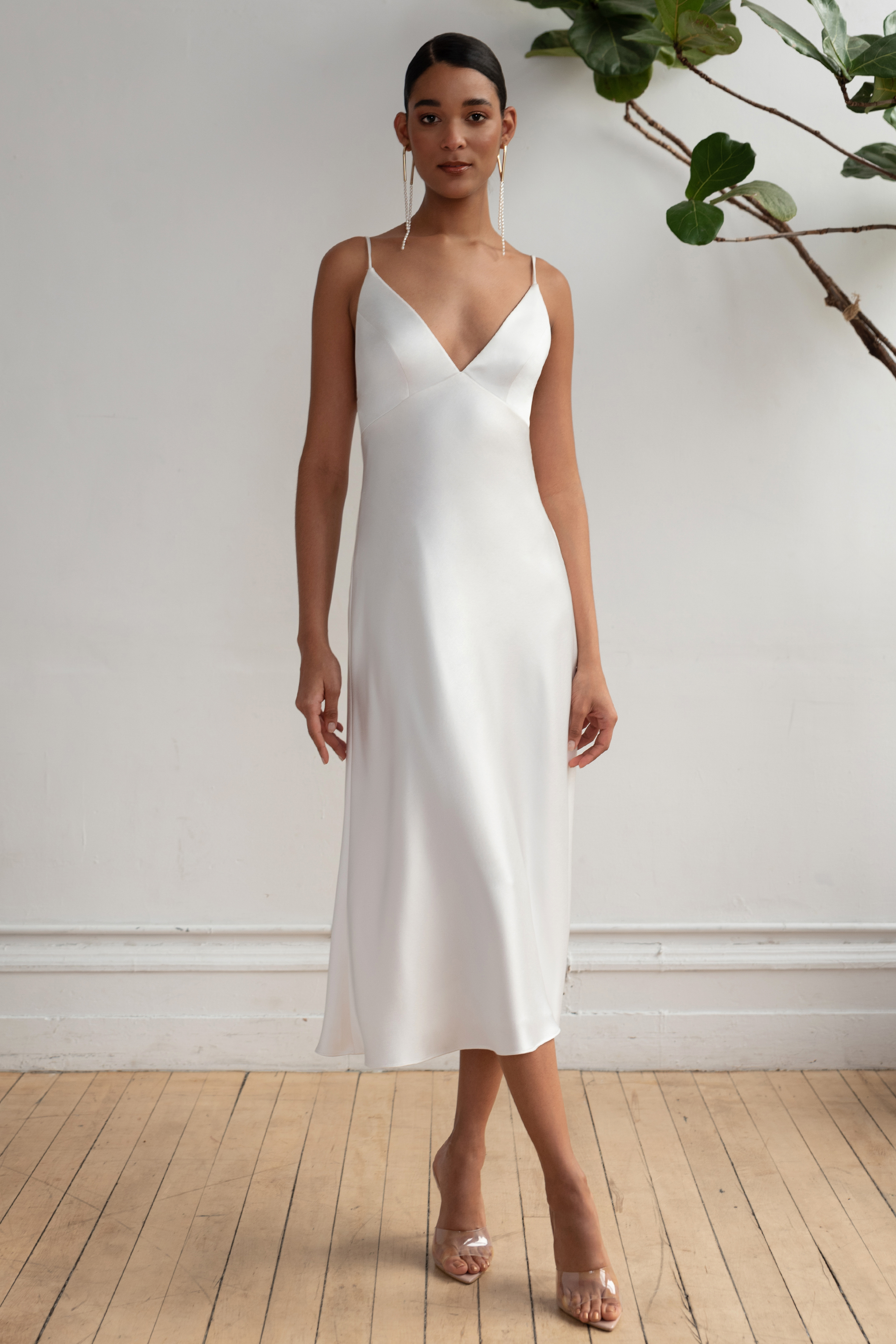 Long silky white on sale dress