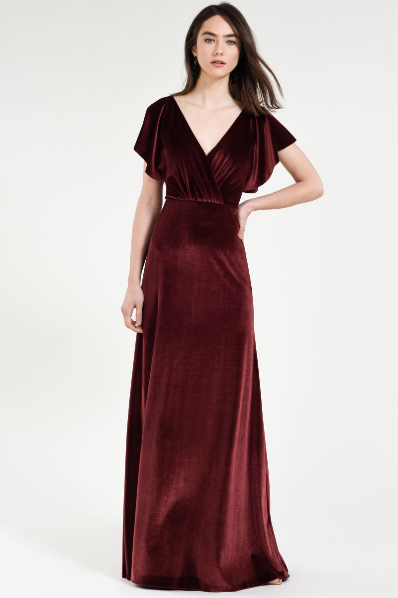 Flutter Sleeve And Open Back Burgundy Velvet Bridesmaid Dresses Would Be Gorgeo Jenny Yoo Bridesmaid Dress Fall Bridesmaid Dresses Deep Red Bridesmaid Dresses