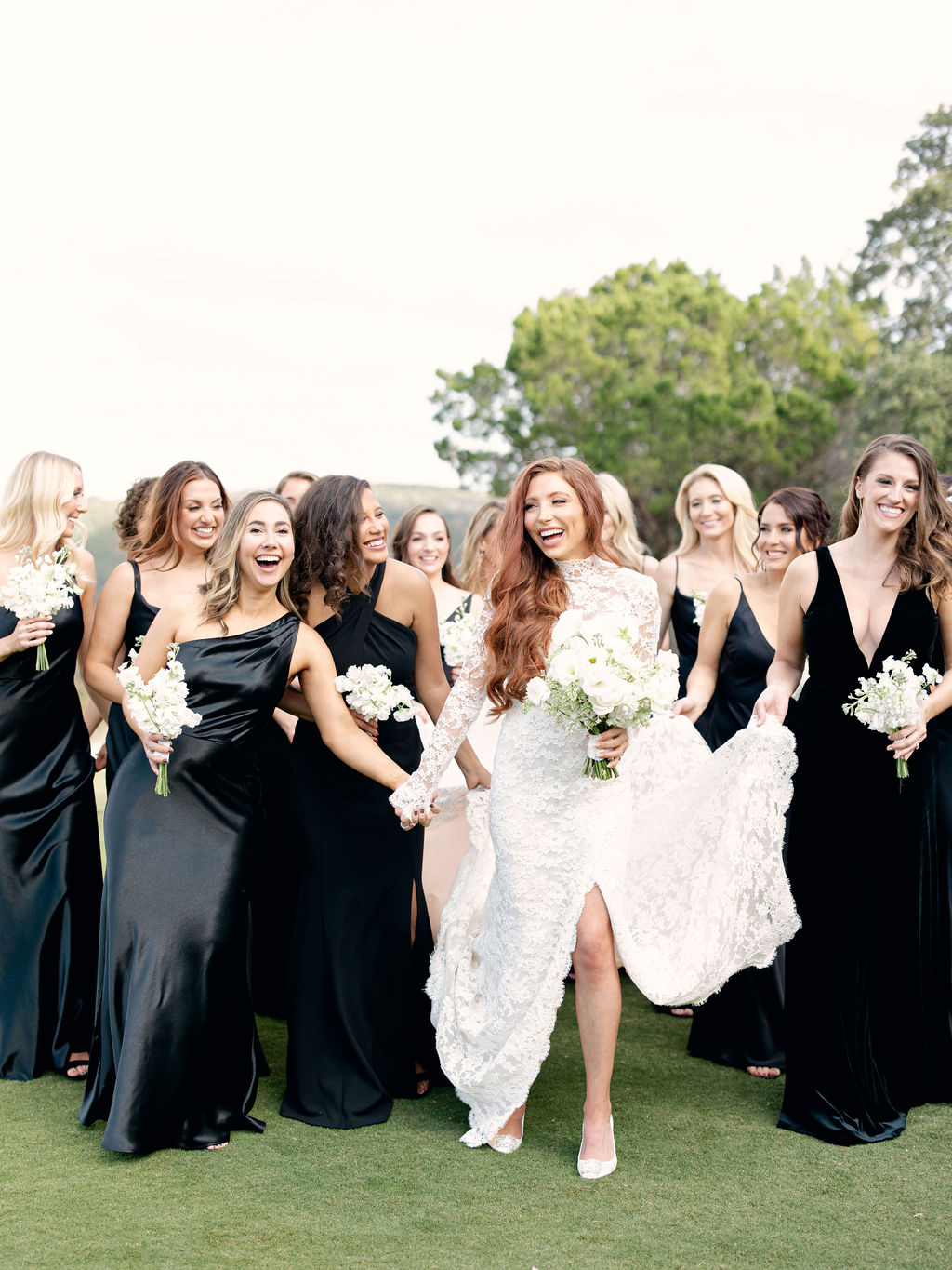 Jenny Yoo Black Mismatched Bridesmaid Dresses in Satin Velvet and Crepe