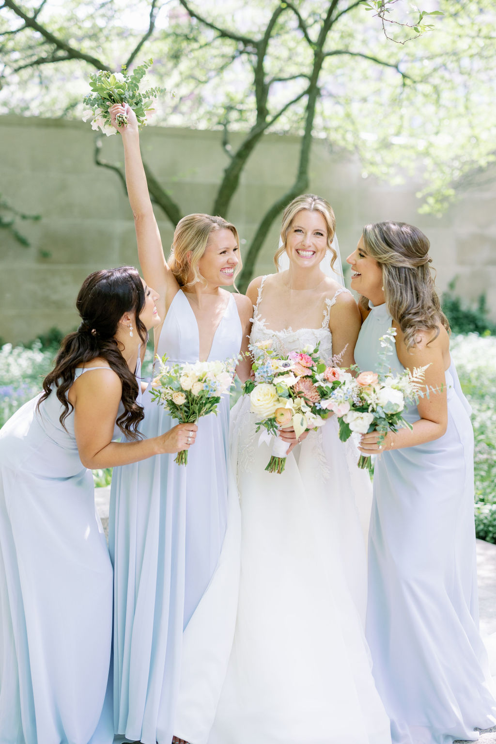 Pale blue chiffon bridesmaid on sale dresses