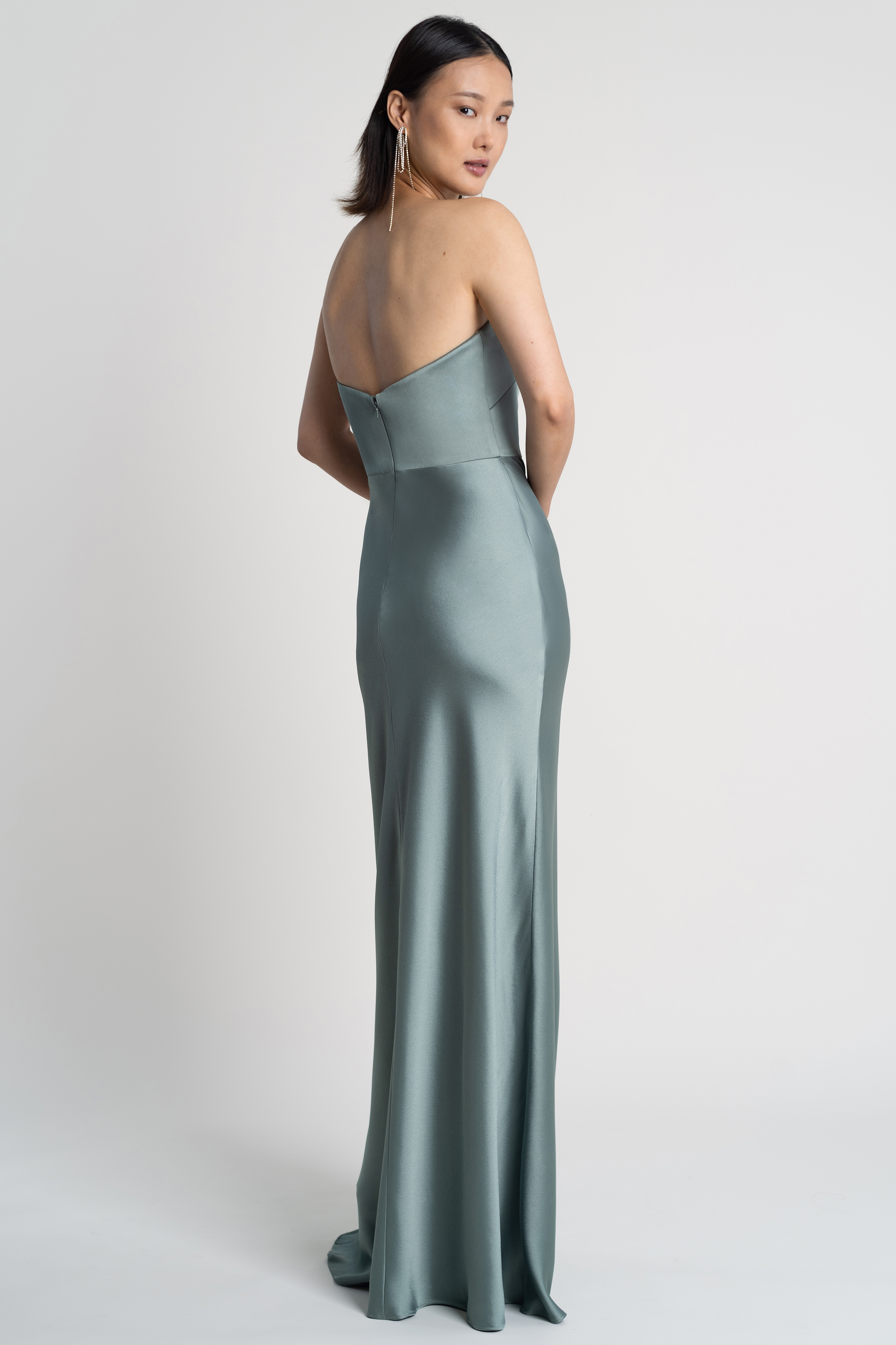 one shoulder green bridesmaid dresses Long Satin Slit Bridesmaid Dresses One Shoulder