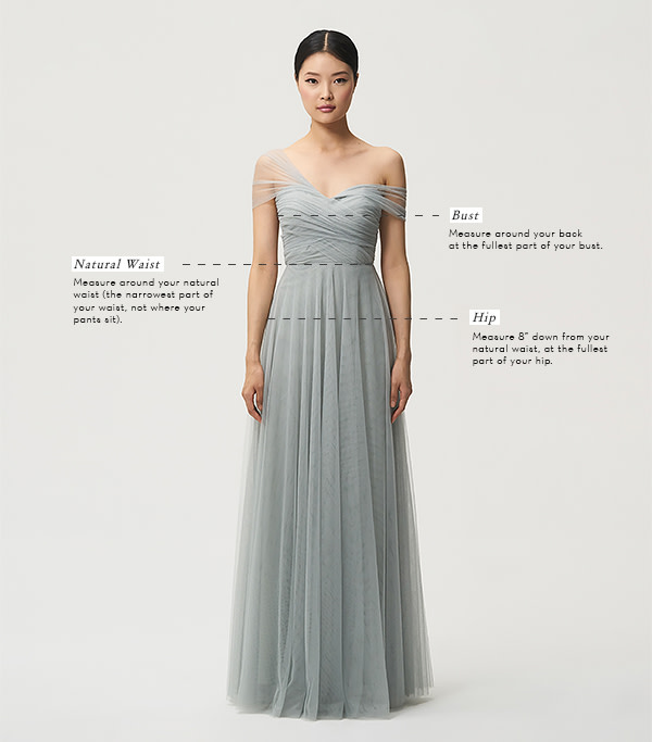 Jenny Yoo Wedding and Bridesmaid Dress Sizing and Measuring