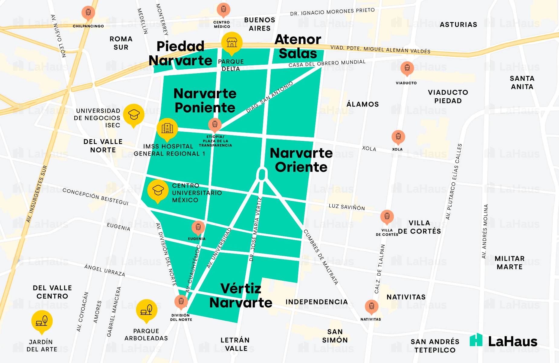 mapa colonia narvarte cdmx