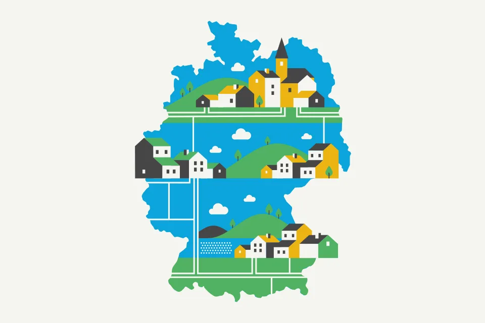 Deutsche Glasfaser Karte Illustration Häuser, Gebiete, Region
