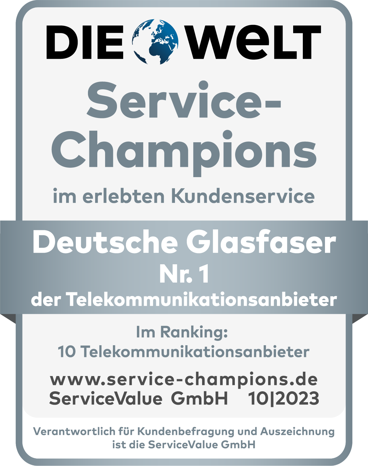 Siegel Service-Champions Nr.1 Silber 2023 Deutsche Glasfaser