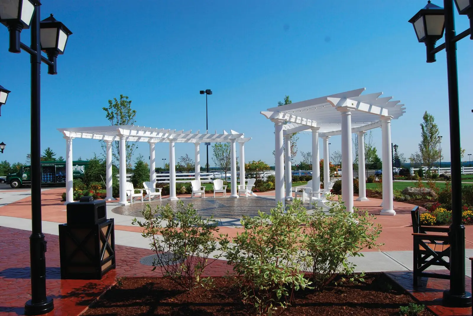 Radial white pergola in public park