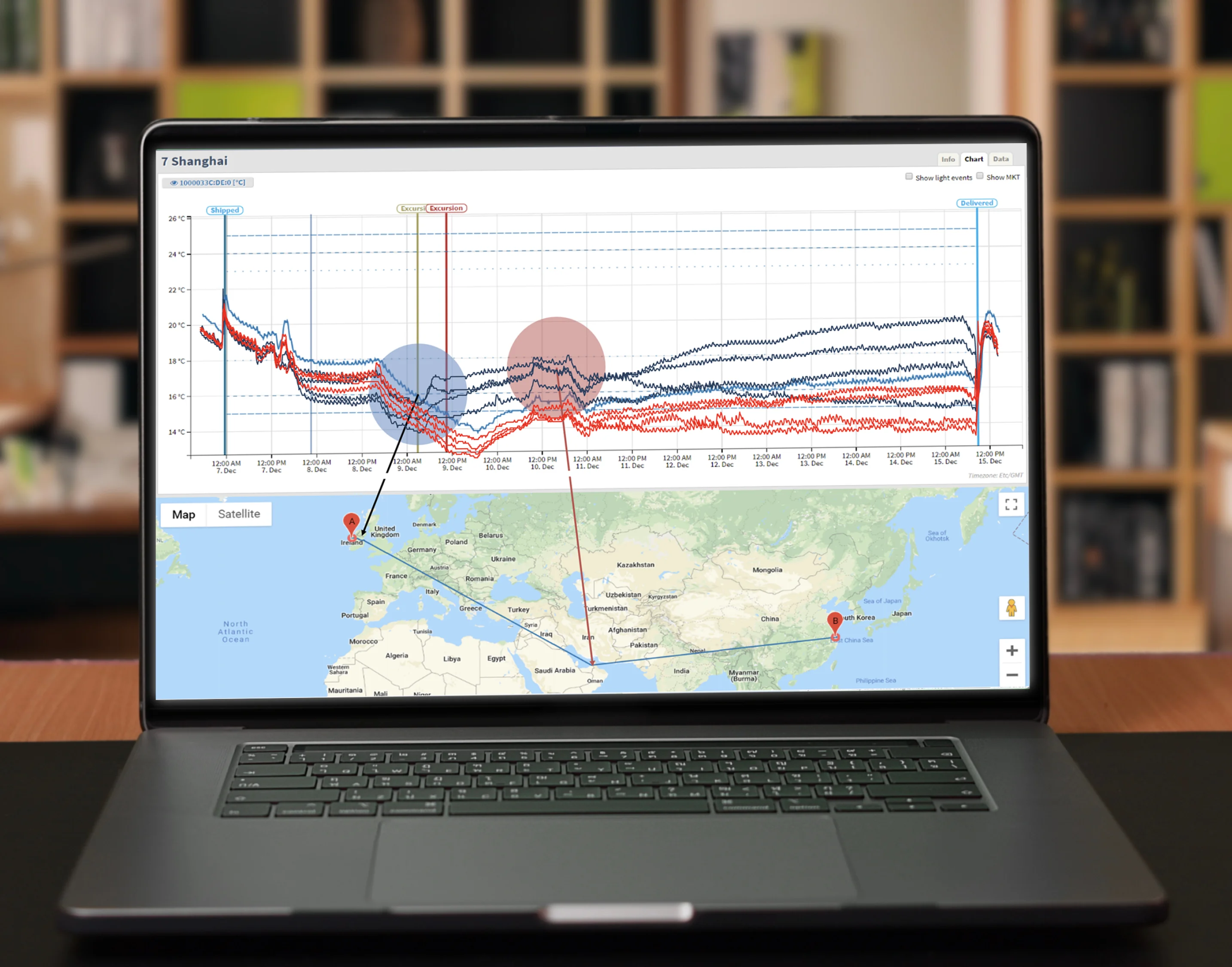 Interface on a laptop showing an in-depth information from the Controlant Supply Chain Management System.