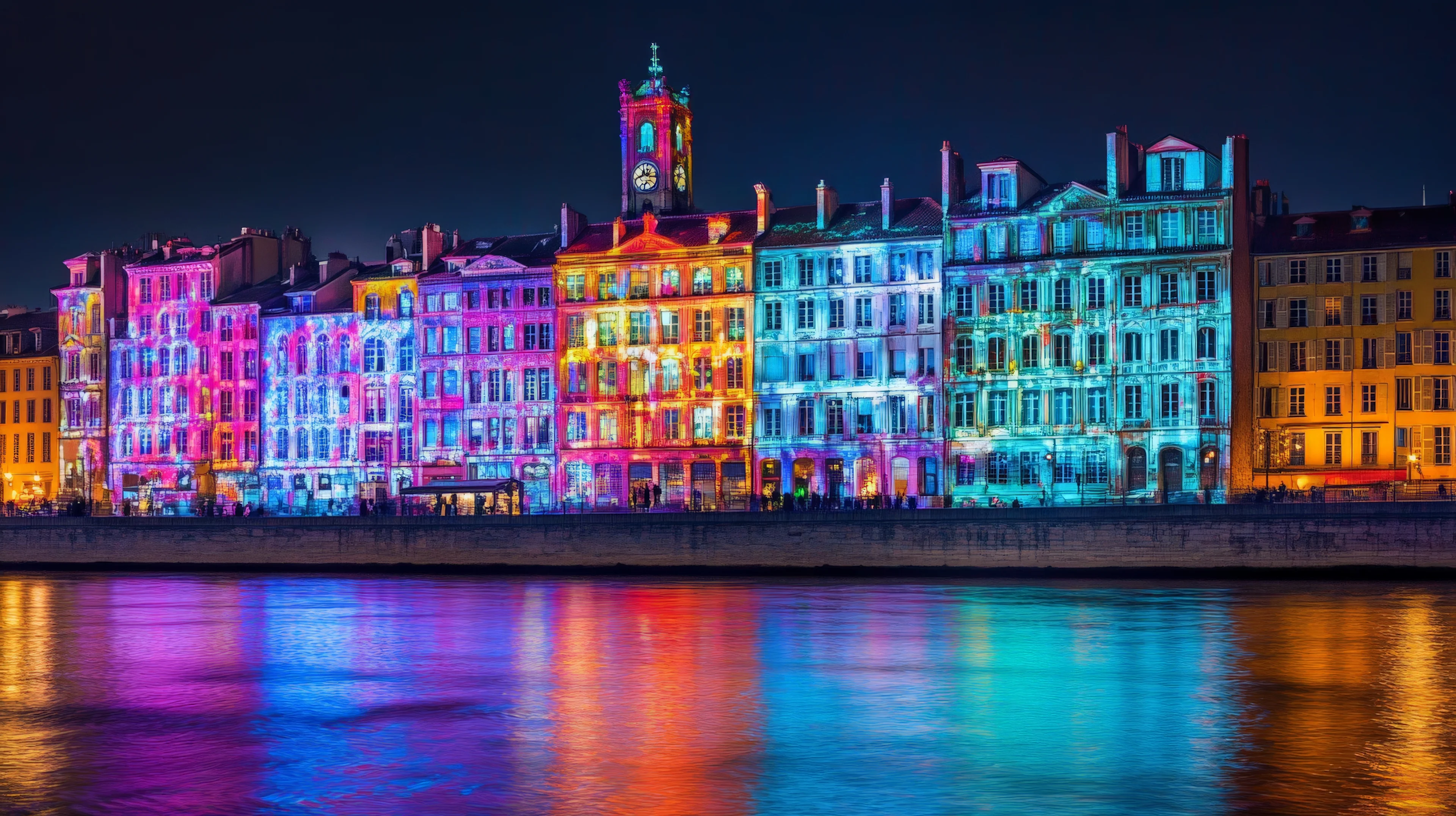 Lyon cityscape lights