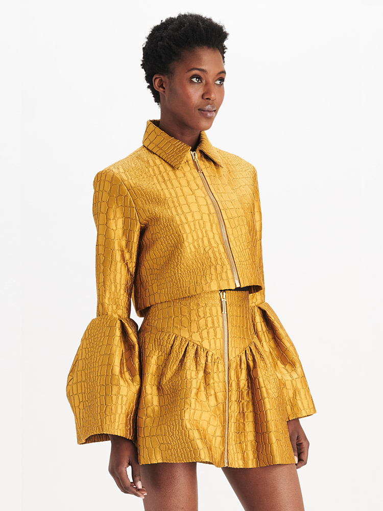 e1972 Alligator Jacquard Crop Jacket, Front View