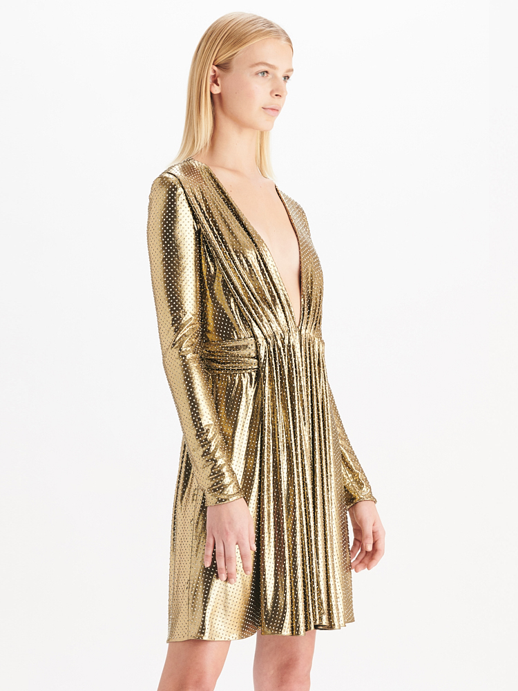 e1972 Swarovski Metallic Gold Dress, Side View