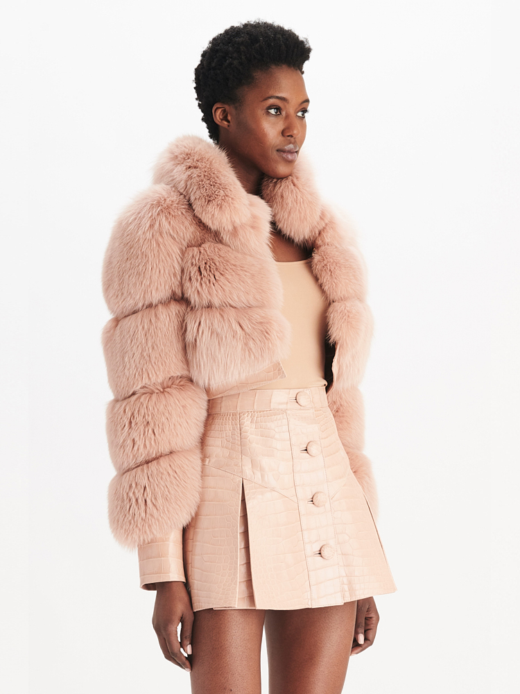 e1972 Blush Faux Fur Crop Jacket, Side View