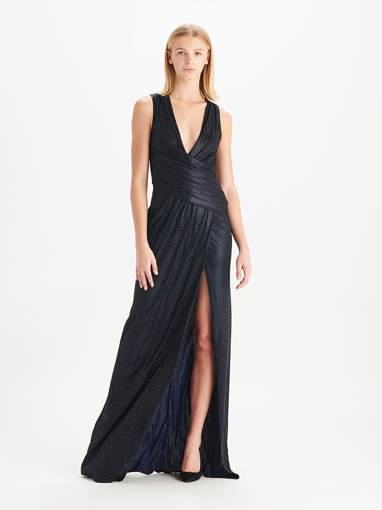 e1972 Swarovski Metallic Wrap Gown, Full Look