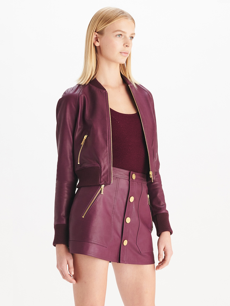 e1972 Logo Leather Bomber Jacket, Side View