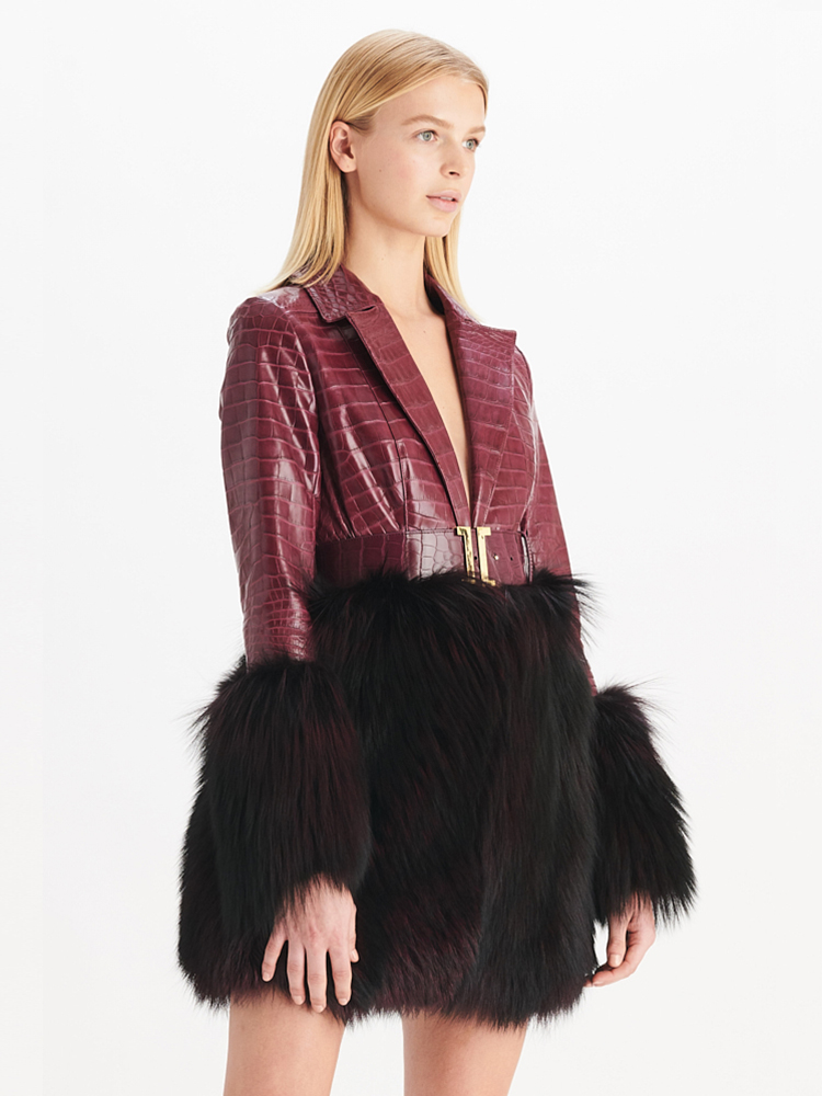 e1972 High Gloss Faux Fur Dress, Side View
